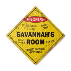 Savannah's Room Sign Vintage Crossing Zone Xing | Indoor/Outdoor Plastic | 12" Tall Rustic Kids Bedroom Decor Door Children's Name boy Girl