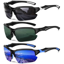 DioKiw 3PACK Sports Polarized Sunglasses for Men Cycling Running Fishing UV400 Protection Sun Glasses Lightweight Half Frame Goggles