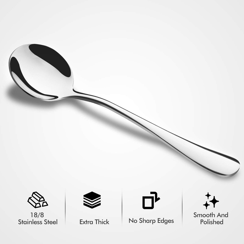 Hiware 12-Piece Soup Spoons, Round Stainless Steel Bouillon Spoons