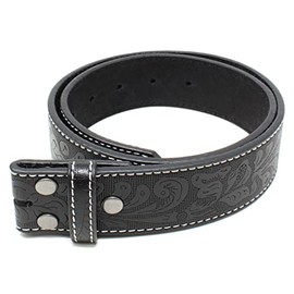 BC Belts Leather Belt Strap with Colored Stitching and Embossed Western Scrollwork 1.5" Wide with Snaps, Black - White Stitching, X-Large (38-40)