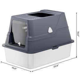 Tokenkuko Stainless Steel Cat Litter Box with Lid,Covered Large Cat Litter Boxs Enclosure,Front Entry Top Exit Cat Litter Box Front & Top Entry with Litter Scoop for Small to Big Cats(Gray)