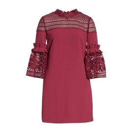 Lucila Lace Panel Bell Sleeve Tunic Casual Dress Maroon