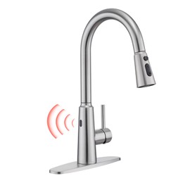 Tohlar Touchless Motion Sensor Kitchen Sink Faucet with Pull Down Sprayer, 1 or 3 Hole Single Handle 304 Stainless Steel Smart Bar Faucets for Modern Farmhouse Rv, Brush Nickel