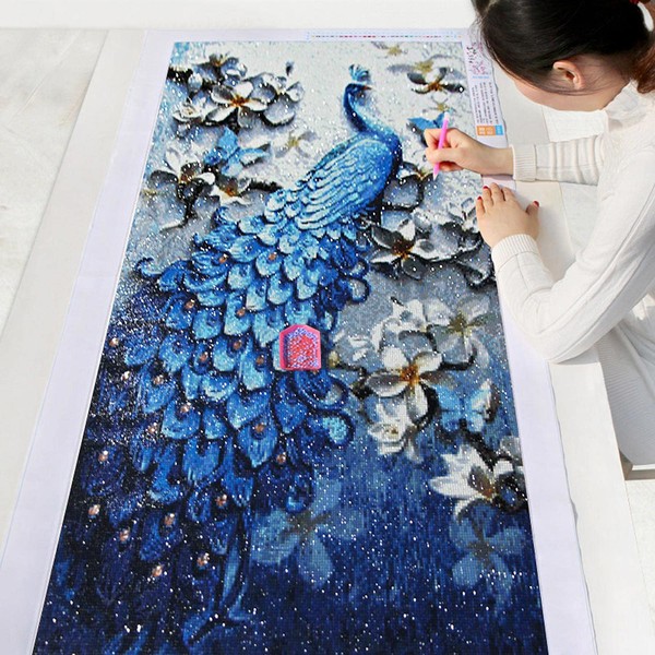 Instarry DIY 5D Diamond Art Painting Wall Decor Mosaic Beads Craft Kit Peacock (60x104cm)