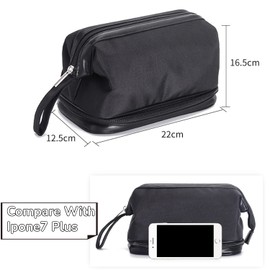 Toiletry Bag for Men,Nylon Mens Bathroom Travel Bag,Water-Resistant Pu Mens Shaving Bag Organizer Travel Accessories,Black
