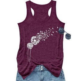 Vintage Mandala Graphic Tank Tops for Women Summer Beach Graphic Loose Tanks Vest Vacation Racerback Tank Cami (US, Alpha, Small, Regular, Regular, Wine Red)