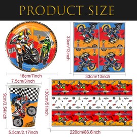 Motorcycle Party Tableware, Children's Birthday, 61 Pieces, Off-Road Vehicle Birthday Party Supplies, Boy Birthday Party Accessories, Plates Cups Napkins Tablecloth, Set Table Decoration 20 People