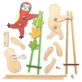 Baker Ross AX577 Sloth Wooden Acrobat Kits - Pack of 3, Make Your Own Puppets for Kids Arts and Wood Crafts Projects