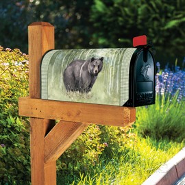 Studio M Natures Call Fits Standard Size 6.5 x 19 Inch Mailbox Weather Resistant Vinyl The Original Magnetic Mailbox Cover, Decorative MailWrap Green and Brown Bear in Forest