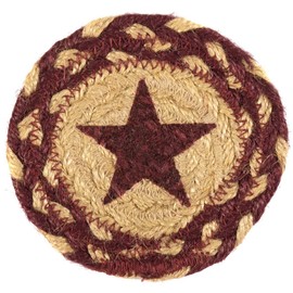 VHC Brands Burgundy Tan Jute, Coaster Set of 6