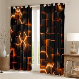 Feelyou Orange and Black Darkening Drapes (2 Panels, 38 x 45 Inch) Honeycomb Curtains for Bedroom Living Room Geometry Hexagon Theme 30%-50% Blackout Curtains Geometrical Beehive Window Treatments