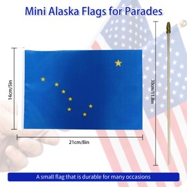 Pack of 20, Handheld Alaska Flags 5x8 Inch - Small State of Alaska AK Flags on Wood Sticks with Spear Top, Mini Alaskan Flag for Elections, Patriotic Decorations, Independence Day Celebrations