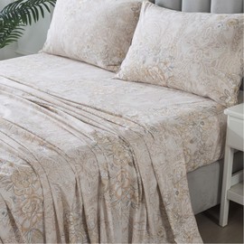 FADFAY - Juego de sábanas individuales de algodón percal y cachemira, sábanas bajeras de bolsillo profundo, ropa de cama de lujo con estampado de cachemira gris para todas las estaciones, súper suave,