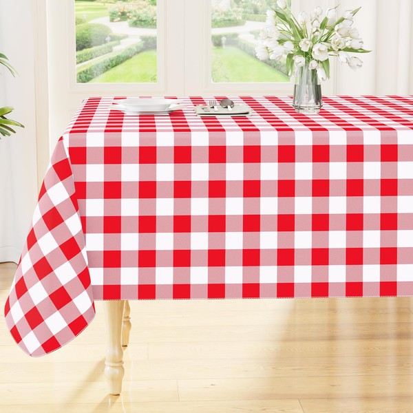 Smiry Rectangle Table Cloth, Waterproof Vinyl Tablecloth with Flannel Backing,