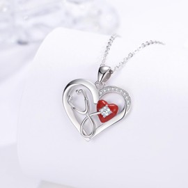 MEDWISE Heart Stethoscope Pendant Necklace for Women 925 Sterling Silver Nurse Necklace Graduation Gifts Medical Jewelry for Doctor Nurse Medical Student RN Nurses Day Gifts