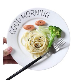 YBK Tech 8 inch Plate Euro Style Ceramic Breakfast Plate Hand-painted Saying Pattern Design (Good morning)