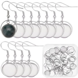 SUNNYCLUE 1 Box 20Pcs 10Pairs 12mm Earring Bezel Trays Blank Earrings Cabochon Settings Silver Stainless Steel Dangle Round Tray Base for Women Adults Jewellery Making Charms DIY Crafting Supplies