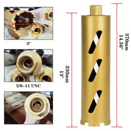 3" Dry Drill Core Bits for Cured Concrete with Rebar Brick Blonck Masonry etc 12.2in/310mm Drilling Depth，10mm Diamond Segment Height，2 Adapters