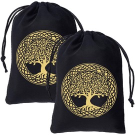 CREATCABIN 2Pcs Tarot Cards Bags Pouches Drawstrings Bags Tarot Cards Holder Pouches Tarot Deck Storage Velvet Bags Black Tree of Life Tarot Jewelry Wrap Bags for Crystals Dices Witchcraft 5x7Inch