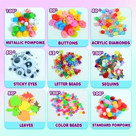 Arts Craft Supplies for Kids, 1000+ PCS Toddler DIY Craft Art Supply Set Include Pipe Cleaners, Pom Poms, Storage Box, 2025 Christmas Holiday Gift for 4-12 Years Old Boys and Girls