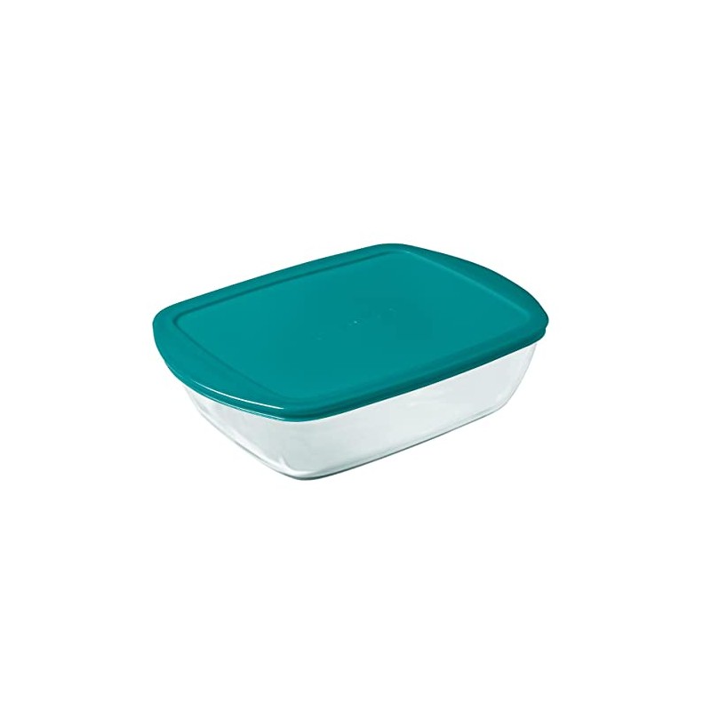 Pyrex Transparent Rectangular Dish With Lid, 1,1L, green