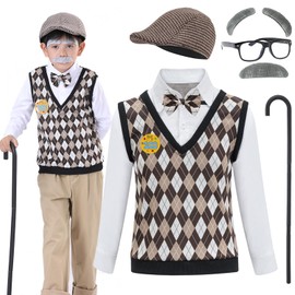 ZeroShop 100 Days of School Old Man Costume for Boys Grandpa Old Person Sweater Vest for Kids,6