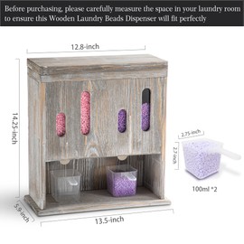 Wooden Laundry Beads Dispenser, Besuerte Wall-Mounted Scent Bead Dispenser, 2-in-1 Powder Laundry Detergent Dispenser, Powder Detergent Dispenser For Laundry Room Organization And Storage, Rustic Grey