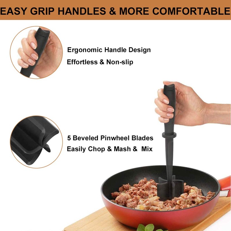 Meat Chopper, Ground Beef Masher with 5 Curve Blade, Non-Stick