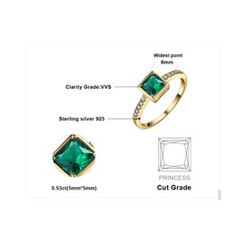 JewelryPalace Square Cut Gemstone Blue Sapphire Green Simulated Emerald Ring Women's Jewellery Set, Engagement Ring Solitaire Ring Silver 925 with Stone, Rings Women with Zirconia Rose Gold Gold,