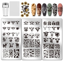 PH PandaHall 3pcs Cow-Theme Nail Stamping Plates 56 Patterns Cow Spots Nail Art Stencils Cute Animal Manicure Art Templates Leopard Nails Image Plates for Women Manicures Design Printing Supplies