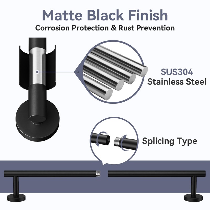 Bubxo Matte Black Towel Bar Set, 24 Inch Bathroom Hardware