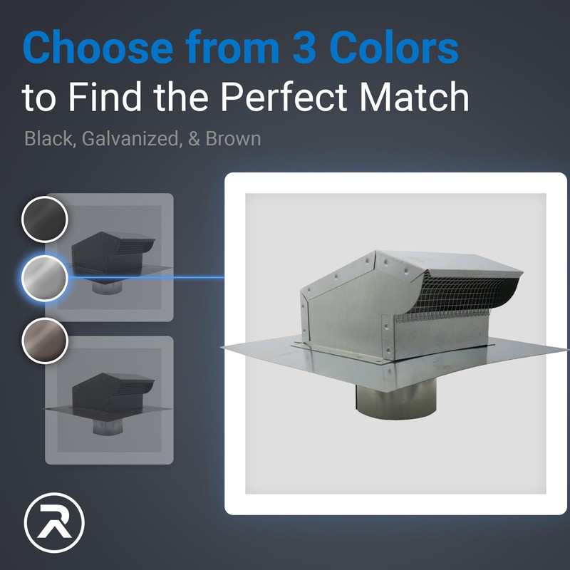 RDP Rooftop Exhaust Vent Cap with Damper and Bottom Extension