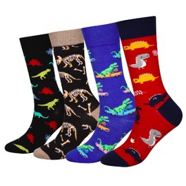 Wish Island - Paquete de 5 calcetines casuales de algodón para hombre, Dinosaurio - 4 pares, 7-9
