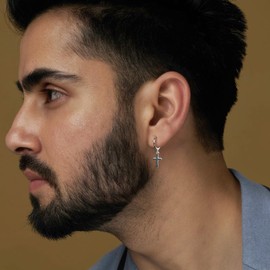 LeCalla 925 Sterling Silver Men's Hoop Stud Earrings | Lightweight Hypoallergenic Earrings for Men Jewelry | Birthday Graduation Gifts for Dad Father Son Brother Husband, Sterling Silver, No Gemstone