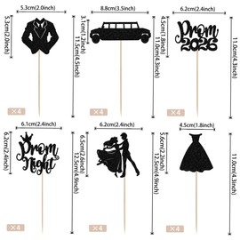 24 PCS Prom Cupcake Toppers Prom Decorations for Party 2026 Prom Night Cupcake Picks Class of 2026 Graduation Cake Decorations 2026 College Graduation Theme Party Supplies Black