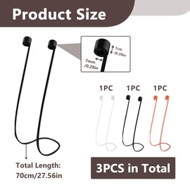 Pack of 3 Strap for AirPods, Strap for AirPods, Strap Compatible with AirPods Pro 2/1 and AirPods 1/2/3, Holder Strap with 70 cm, Colours: Black, White, Orange, Ideal for Sports and Everyday Use