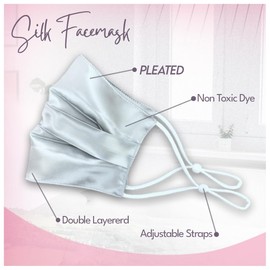 Reusable Silk Face Mask Washable Anti Dust Mouth Cover with Ear Loops Women (Pleated, Silver)