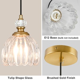 Rainzepher 1-Light Gold Mini Pendant Light Kitchen Island Hanging Fixture Adjustable with Tulip Glass Shades for Dining Room Hallway