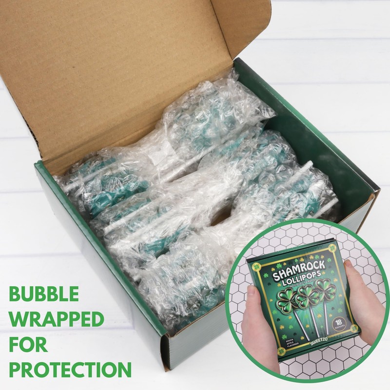 Saint Patrick's Day Candy, Shamrock Lollipops, Individually Wrapped Green Clover