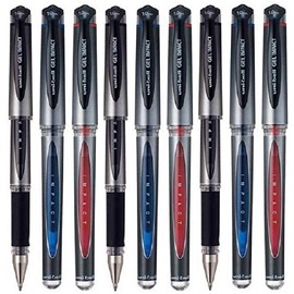 Uni TS-140143 Signo UM-153S Gel Impact Rollerball Pen, 0.6mm Line Width, 1.0mm Tip Width, (3 Of Each Colour - Black Blue Red - 9 Pens)
