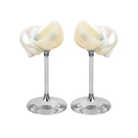 Set of 2 White Conch Shell Wine Glasses, Glass base, Rhinestone filled hollow handle, natural shell cocktail glass Martini glass party drinking highfoot, Wedding gift (White 2pcs)