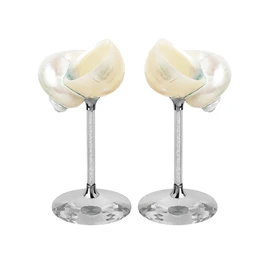 Set of 2 White Conch Shell Wine Glasses, Glass base, Rhinestone filled hollow handle, natural shell cocktail glass Martini glass party drinking highfoot, Wedding gift (White 2pcs)