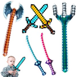 Inflatable Sword Toy, Pack of 6 Inflatable Game Swords, 65 cm Inflatable Pixel Sword, PVC, Children, Inflatable Sword, Pixel Toys, Party Accessories, Children's Birthday Party for Girls and Boys