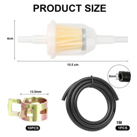 1 Metre Fuel Hose Kit, 8mm Fuel Line with 10 Clips, Nitrile Pipe 8mm with Filters, Car Gas Fuel Inline Line Hose Universal, Rubber Pipe Set for Cars, Trucks