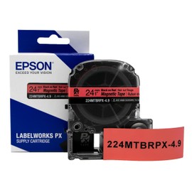 Epson Genuine LABELWORKS 224MTBRPX-4.9 Magnetic Tape Cartridge - Black on Red Magnet Label Maker Tape - 1" (24MM) Wide, 4.9 ft, Red