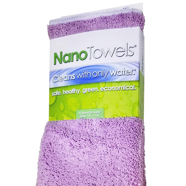 Nano Towels Cleaning Cloths Cleans With Only Water - Wipes Away Dust, Spills & Grime Instantly Without Chemicals Paper Or Microfiber Supplies. Kitchen, Bathroom, Window, Glass 14x14” 4-Pack Lavender