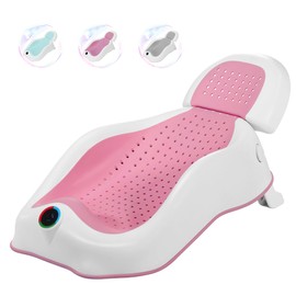 Baby Bather-Baby Bath Support for Tub Baby Bathtub or Sink,with Thermometer Foldable & Ergonomic Newborn Bath Support,Newborn Bath Essentials,Safe Comfortable Convenient Quick Dry(Pink)