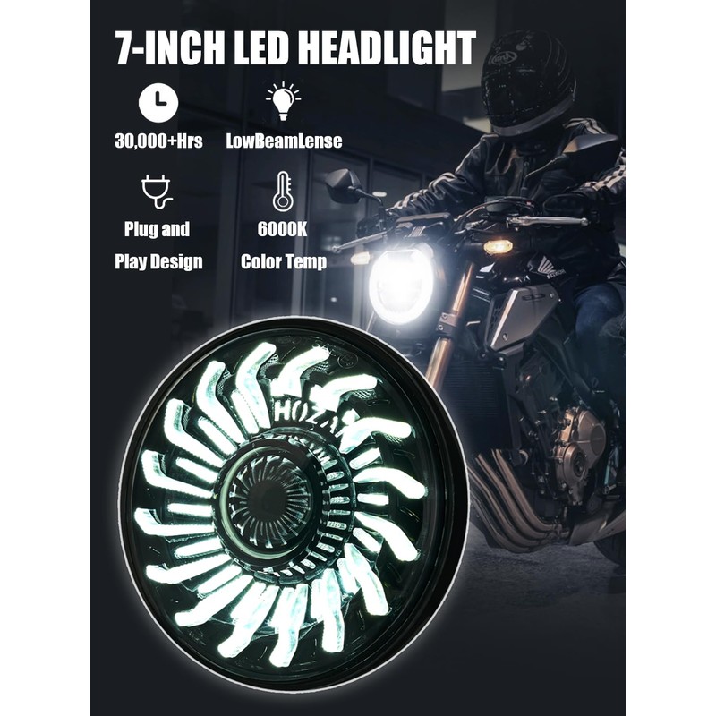 HENGTUAOTO 7" LED Motorcycle Headlight with White/Amber chrysanthemum petal DRL