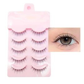 Anime Lashes Korean Japanese Look Like Asian Natural Look False Eyelashes Manga Lashes Mink Wispy Fluffy Spiky 3D Volume Eyelashes Pack Cosplay Fake Eyelashes Individual Cluster 5 Pairs LK04 by dxg