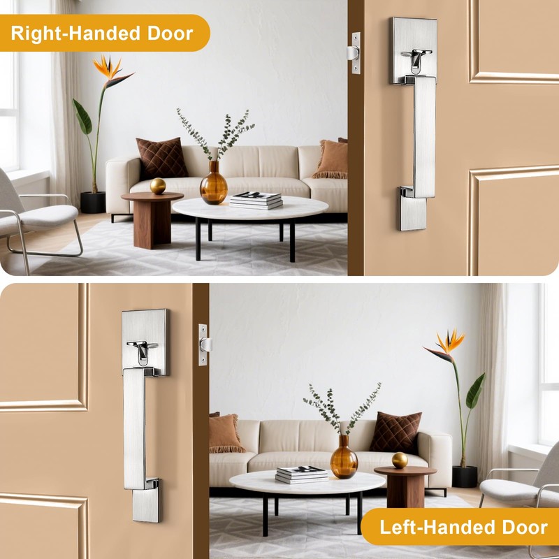 Probrico Heavy Duty Front Door Handleset, Modern Square Exterior Passage